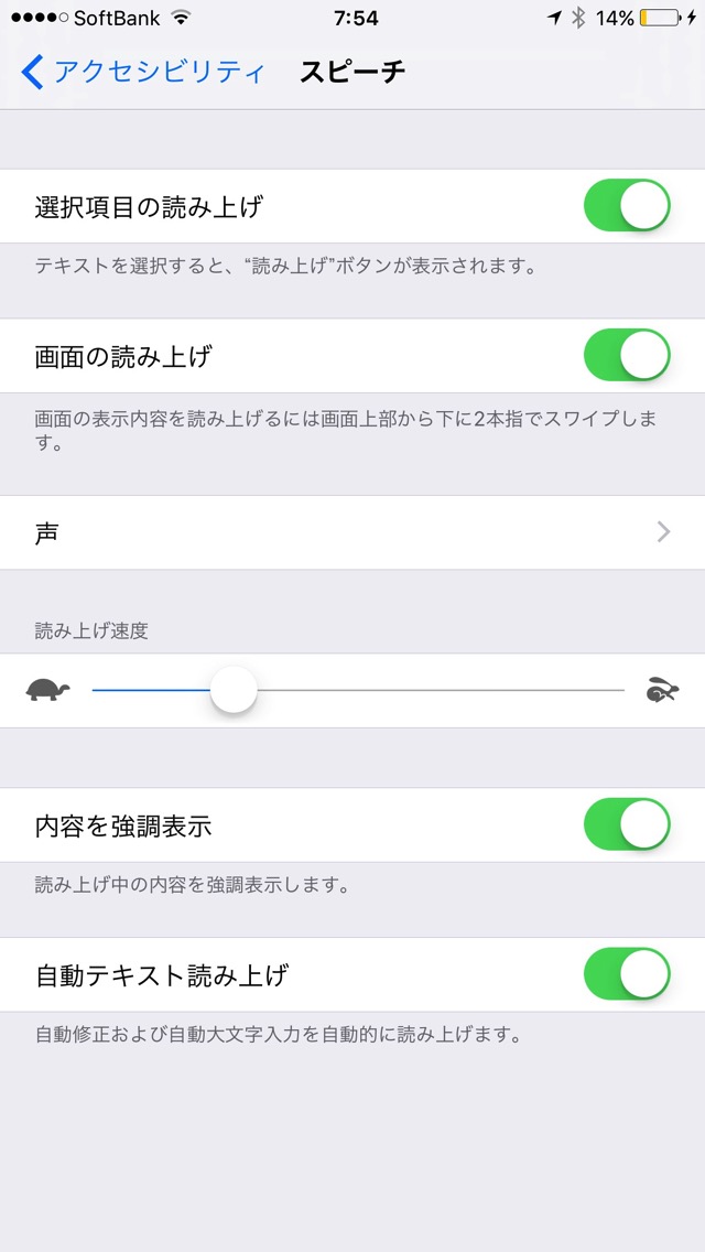 スピーチの各設定項目