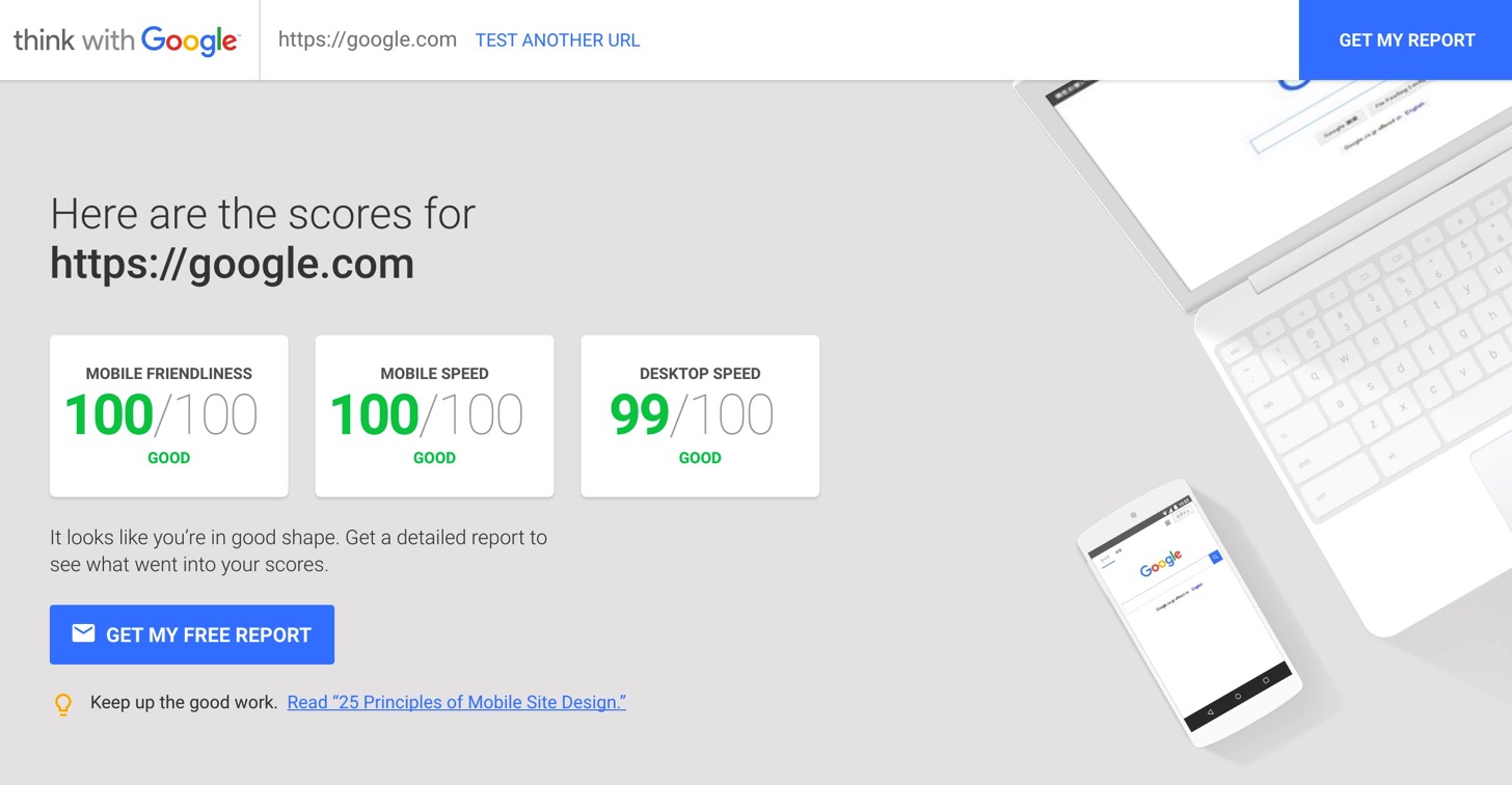 GoogleのMobile Website Speed Testing Toolの結果。