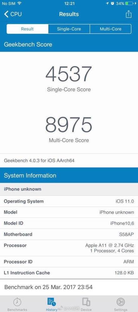 Fake iphone 8 geekbench results