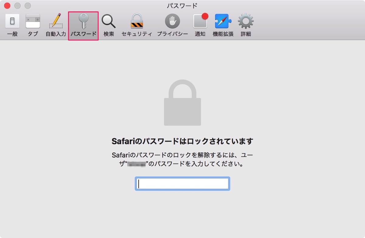 Safariのパスワードタブをクリックします。