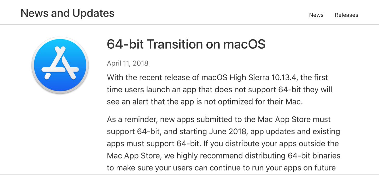 Apple、macOSアプリの64bit対応を強く迫る