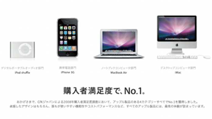 アップルのiPod shuffle,iPhone,iMac,MacBook Airは顧客満足度No.1!