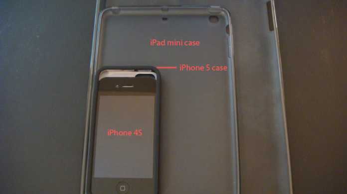 iPad mini、iPhone 5、iPhone 4S、iPad 3のサイズの違いがよく分かる1枚の写真